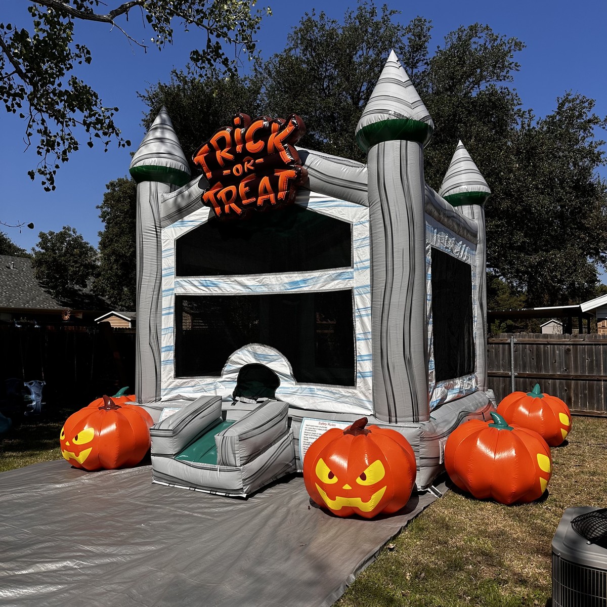Pumpkin Castle bounce house at a school